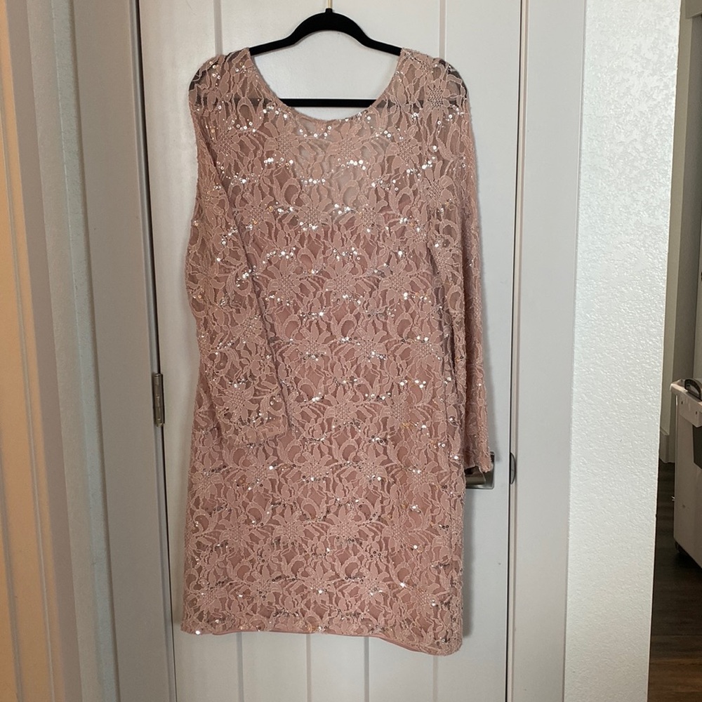 Long sleeve, knee length, sequined lace dress. NWT